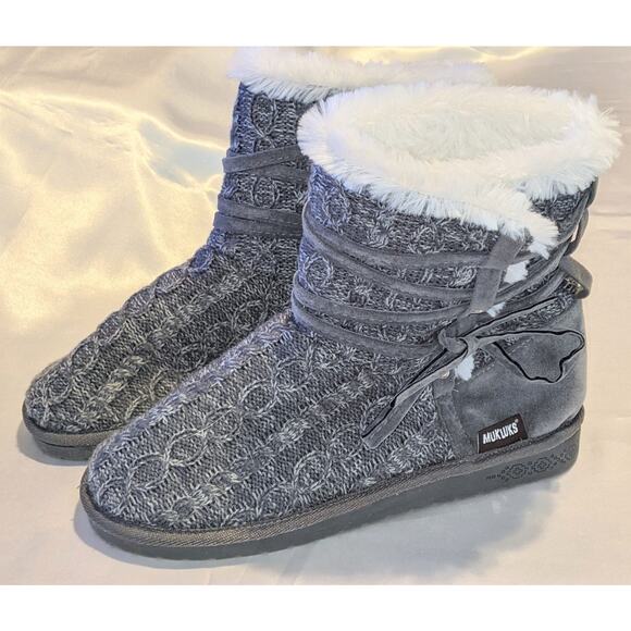 Muk Luks Womens Heather Grey Camilla Sweater Water Resistant Winter Boots Sz 10 - Picture 1 of 9